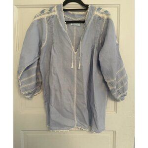 Emilia Collection. NWOT. Handmade Light Blue Top.  Gorgeous Detail. Size M/L